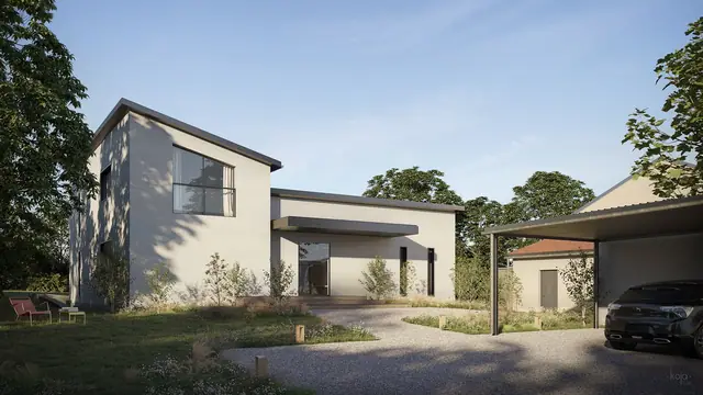 Maison patio à ossature bois, Diémoz (38), projet Pépin de Banane